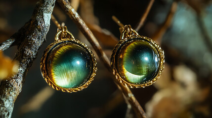 Isolated image of chrysoberyl cat’s eye earrings with sharp detail and vibrant color 