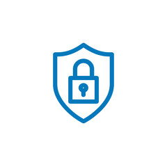 Obraz premium A flat vector logo of an open padlock on top of a shield, with a simple and minimalistic design in a blue color scheme on a white background.