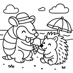 Obraz premium armadillo eat ice cream outline version