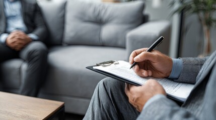 Professional Therapist Taking Notes During Session