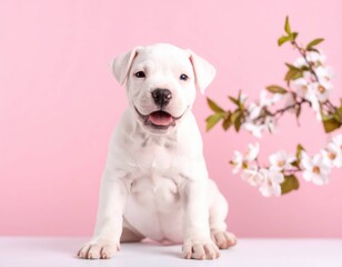 Adorable Cachorro de Dogo Argentino en Fondo Pastel, Generated image