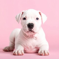 Adorable Cachorro de Dogo Argentino en Fondo Pastel, Generated image