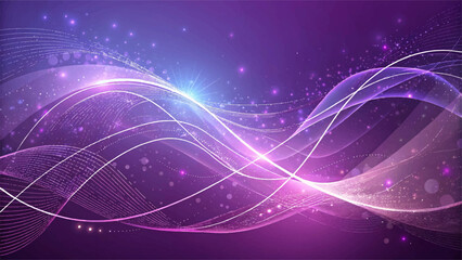 Abstract purple wave background with glowing light trails, sparkles, and stars. Futuristic digital flow concept, perfect for technology, science, or cosmic-themed designs and visuals.