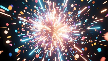 Dynamic Firework Display with Colorful Sparks and Confetti