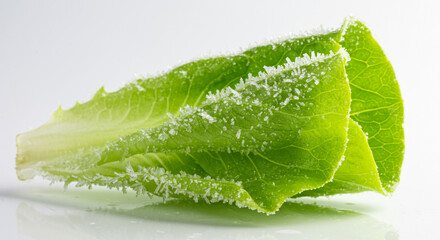 Fototapeta premium Close-Up of Icy Lettuce Leaf with Crystalline Frost Details