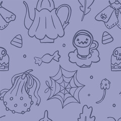Halloween pink coquette vector seamless pattern. Autumn holiday wallpaper, wrapping paper, scrapbooking, background, textile prints, stationary. Girly coquette Halloween background