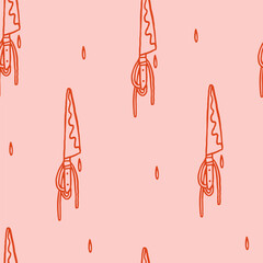 Halloween pink coquette knife with bow, vector seamless pattern. Spooky fall holiday wallpaper, wrapping paper, scrapbooking, background, textile print, stationary. Girly coquette Halloween background