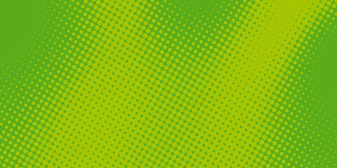 Fun green pop art comics book background with dotted halftone design. Retro superhero backdrop