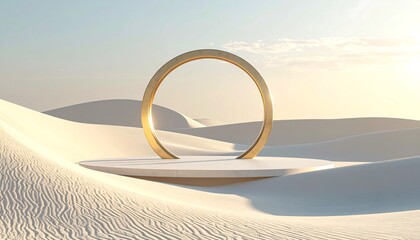 Golden Circle on Platform in Sand Dunes Abstract Scene