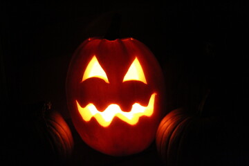 A Jack O' Lantern Glowingly Grins into the Darkness