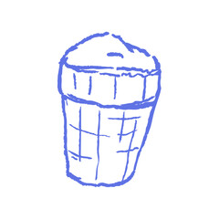 Simple hand drawn ice cream cone sketch with rough texture. Vector crayon summer dessert for cafe menu designs. Frozen charcoal sweet food graphic. 
