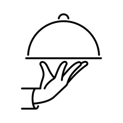 Vector line icon related to holding cloche. Perfect Line. Editable Stroke.