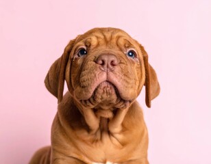 Adorable cachorro de Dogue de Bordeaux sobre fondo rosa, Generated image