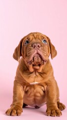 Adorable Dogue de Bordeaux Puppy on Pink Background, Generated image