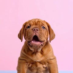 Adorable Dogue de Bordeaux Puppy on Pink Background, Generated image