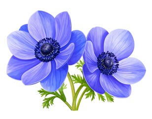 Obraz premium Captivating anemone flower illustration showcases vibrant blue petals and intricate details