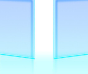 Futuristic blue glass panel background with glowing reflections and open space in the center, perfect for premium cosmetic product mockups and high-tech skincare branding displays.