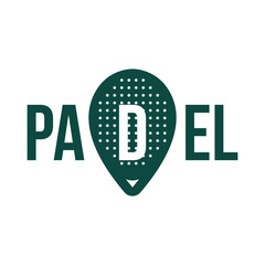 The logo of the word PADEL with the letter D replaced by the shape of a padel racket, a strong and modern design.