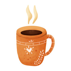 Coffee cup PNG with steam rising, showcasing a warm and inviting vibe. Perfect for café menus, coffee-related designs, and cozy lifestyle projects. Transparent background included.
