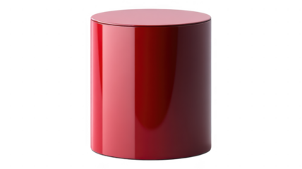 Red cylindrical object with glossy finish against an transparent background