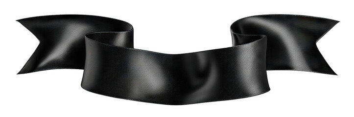 Elegant black ribbon banner with curves, isolated on transparent cutout background
