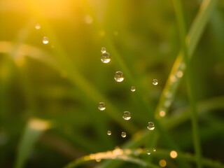 Close-Up of Raindrops and Morning Dew on Fresh Leaves – Nature Macro in Soft Light (AI Generated)