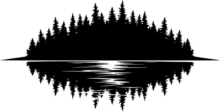 Silhouette Forest Reflection Vector Illustration for Nature Themes
