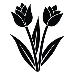 Stylized black tulips with green leaves graphic illustration