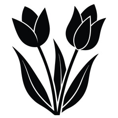 Stylized black tulips with leaves flower floral