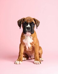 Adorable Cachorro Boxer Leonado sobre Fondo Rosa, Generated image