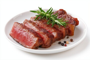 Juicy grilled beef steak with rosemary and peppercorns on plate