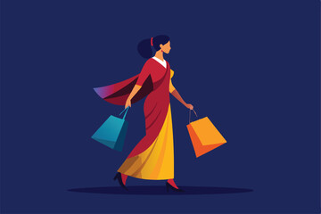 woman shopping for diwali with colorful bags   (1).eps