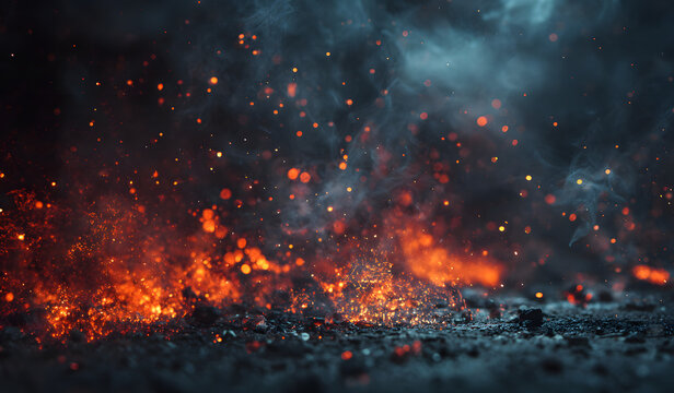 Perftect fire particles embers on background . Smoke fog misty texture.