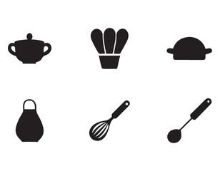 Black and White Kitchen Utensil Silhouettes on White Background for Culinary Arts and Design Projects