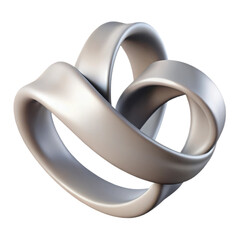 Abstract metallic torus knot sculpture with smooth flowing curves and intricate interwoven loops isolated on transparent background