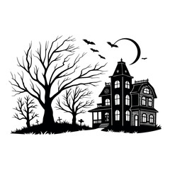 Black Haunted House Vector Set for Halloween – Spooky Halloween Silhouettes EPS

