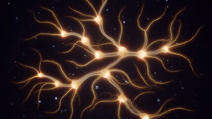 Illuminated network of branching structures against a dark, starry background