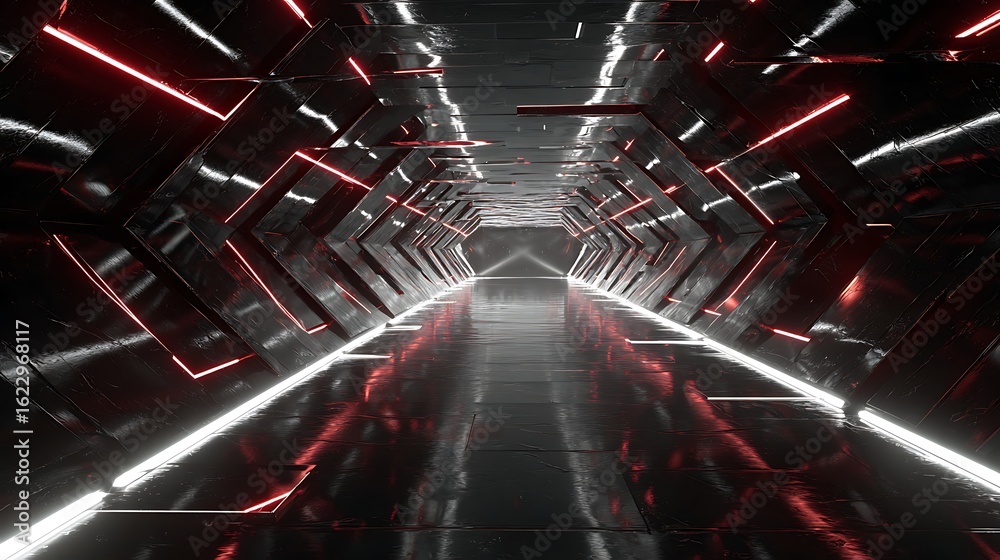 Canvas Prints futuristic tunnel with neon lights, a modern and abstract design with geometric shapes and a metalli