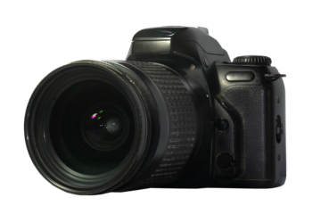 Black body Camera with Lens Isolated on transparent Background.