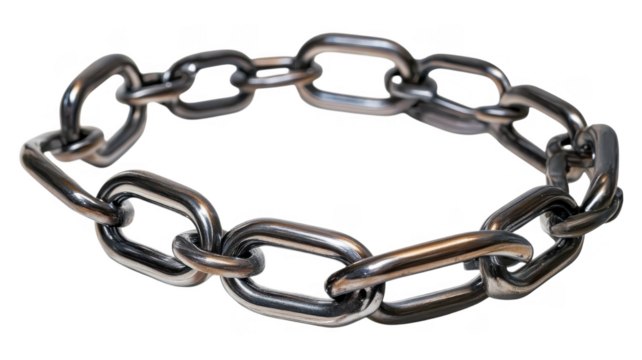 Metal chain link with transparent background showcases strength and industrial design