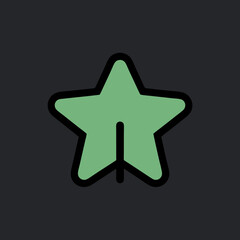 A stylized sage green star with a distinctive tail design against a dark gray backdrop