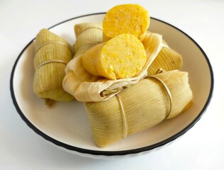 Lepet Jagung is a traditional Indonesian snack that is often found in Central Java, Indonesia, made from corn and grated coconut and wrapped in corn husks and steamed.