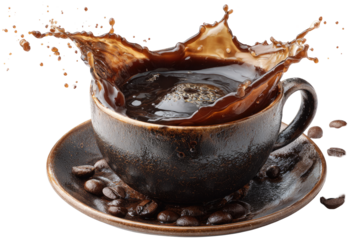 Dark coffee in a mug with a splash
