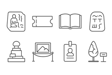 Museum and culture line icon set. artifacts, exhibits, history, and learning icons