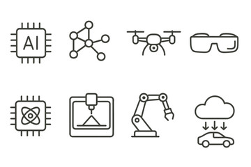 Technology and future line icon set. ai, robotics, innovation, futuristic line collection