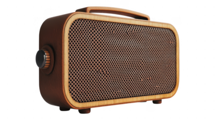 Vintage style wooden radio with grille design and rotary knob for audio playback
