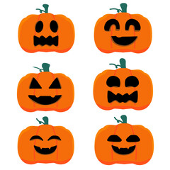 halloween pumpkin faces set - 6 cute Jack-o'-lantern 