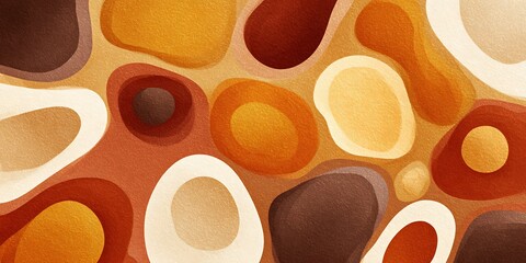 Abstract organic shapes in warm earthy tones create a textured, flowing pattern