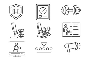 Fitness, gym linear icon set. equipment, exercise, health icons line collection
