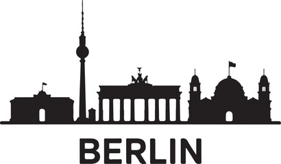 Black Silhouette of Berlin Skyline with Brandenburg Gate and TV Tower